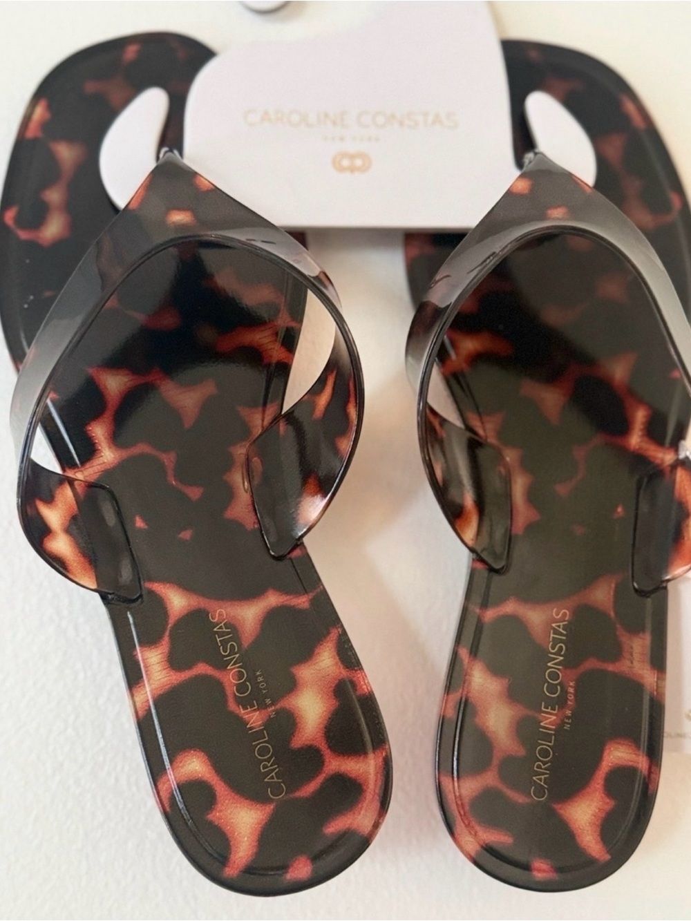 Caroline Constas Tortoiseshell Jelly Flip Flops in Brown and Black